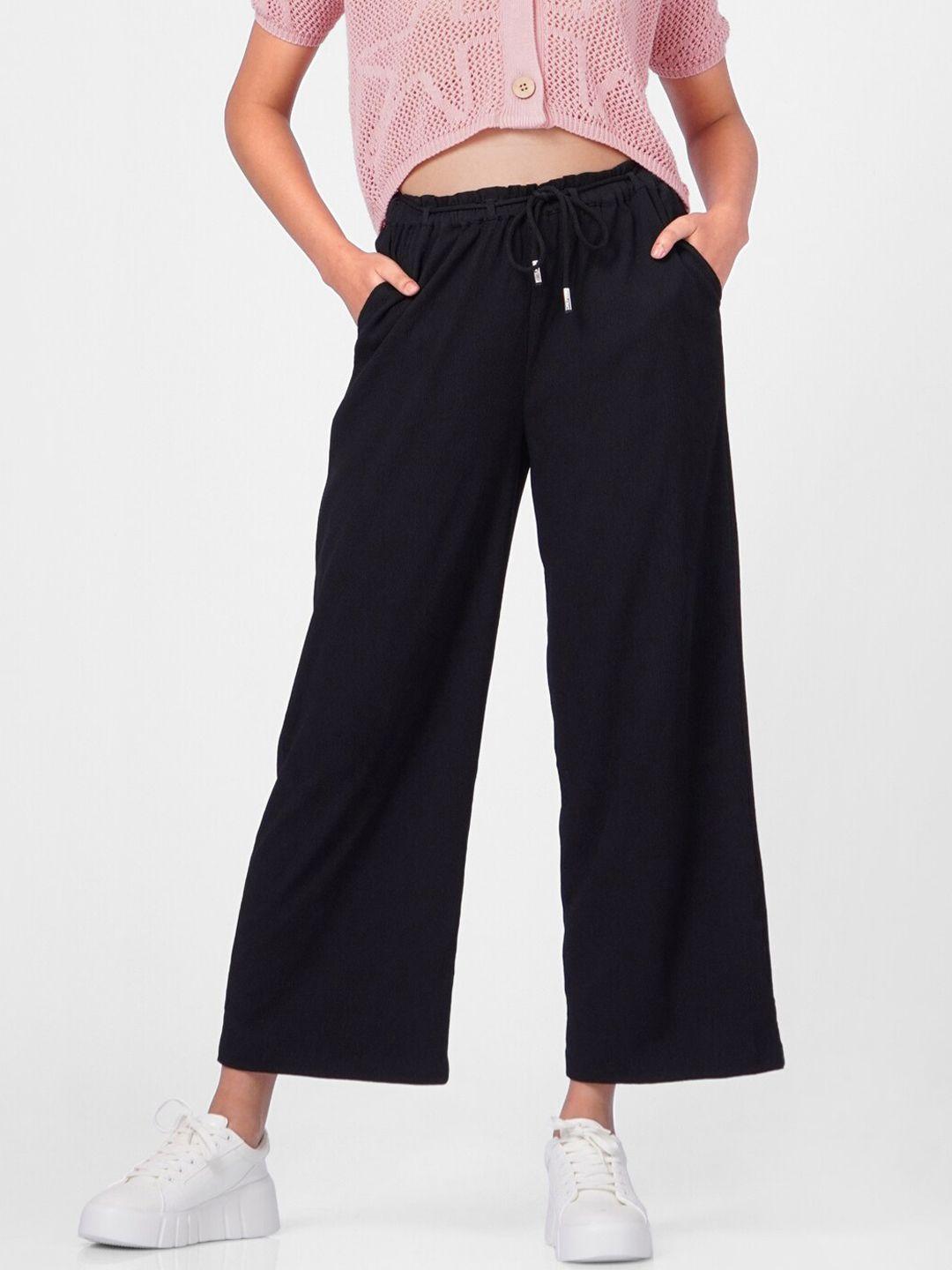 only women black flared high-rise trousers