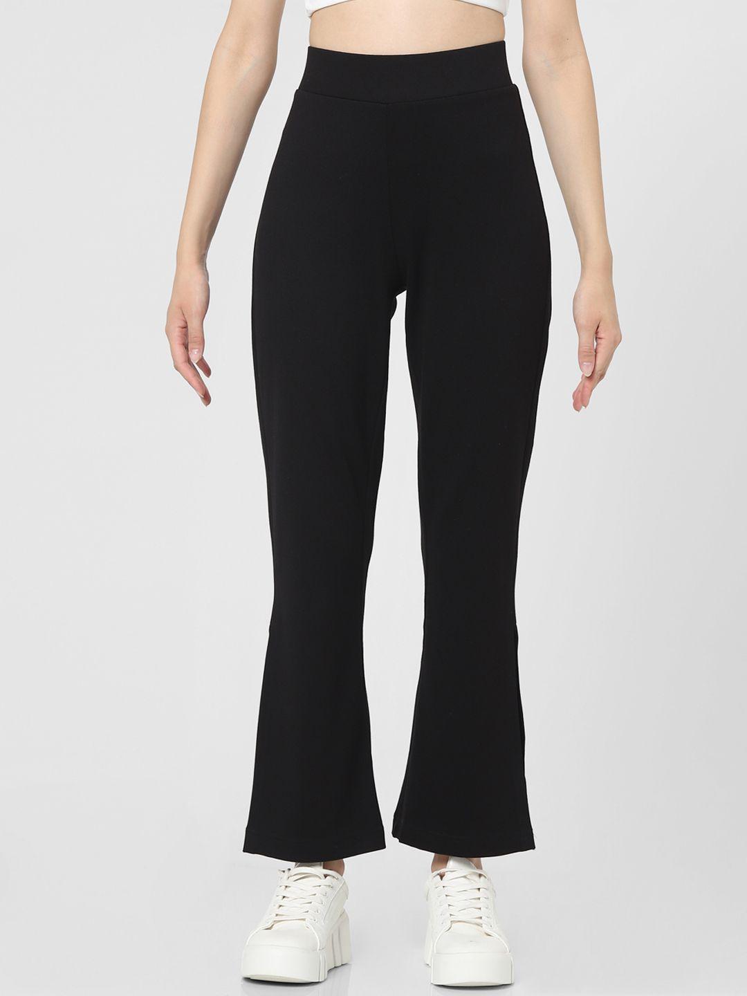 only women black flared high-rise trousers