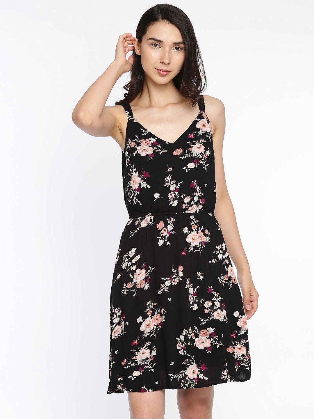 only women black printed a-line dress
