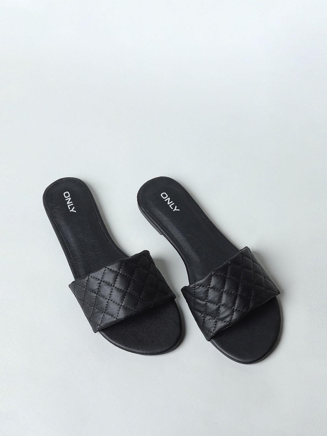 only women black quilted sliders