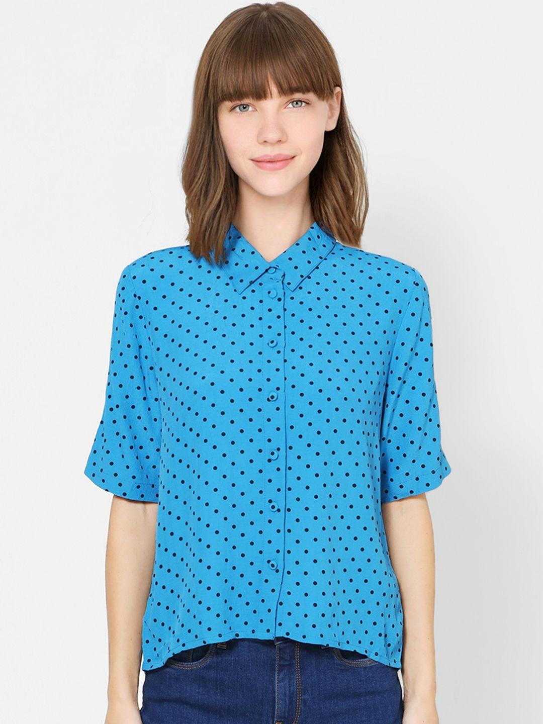 only women blue & black regular fit printed casual shirt