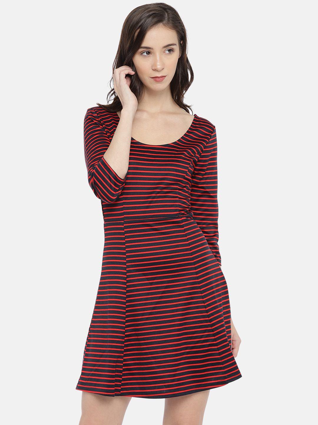 only women blue & red striped a-line dress