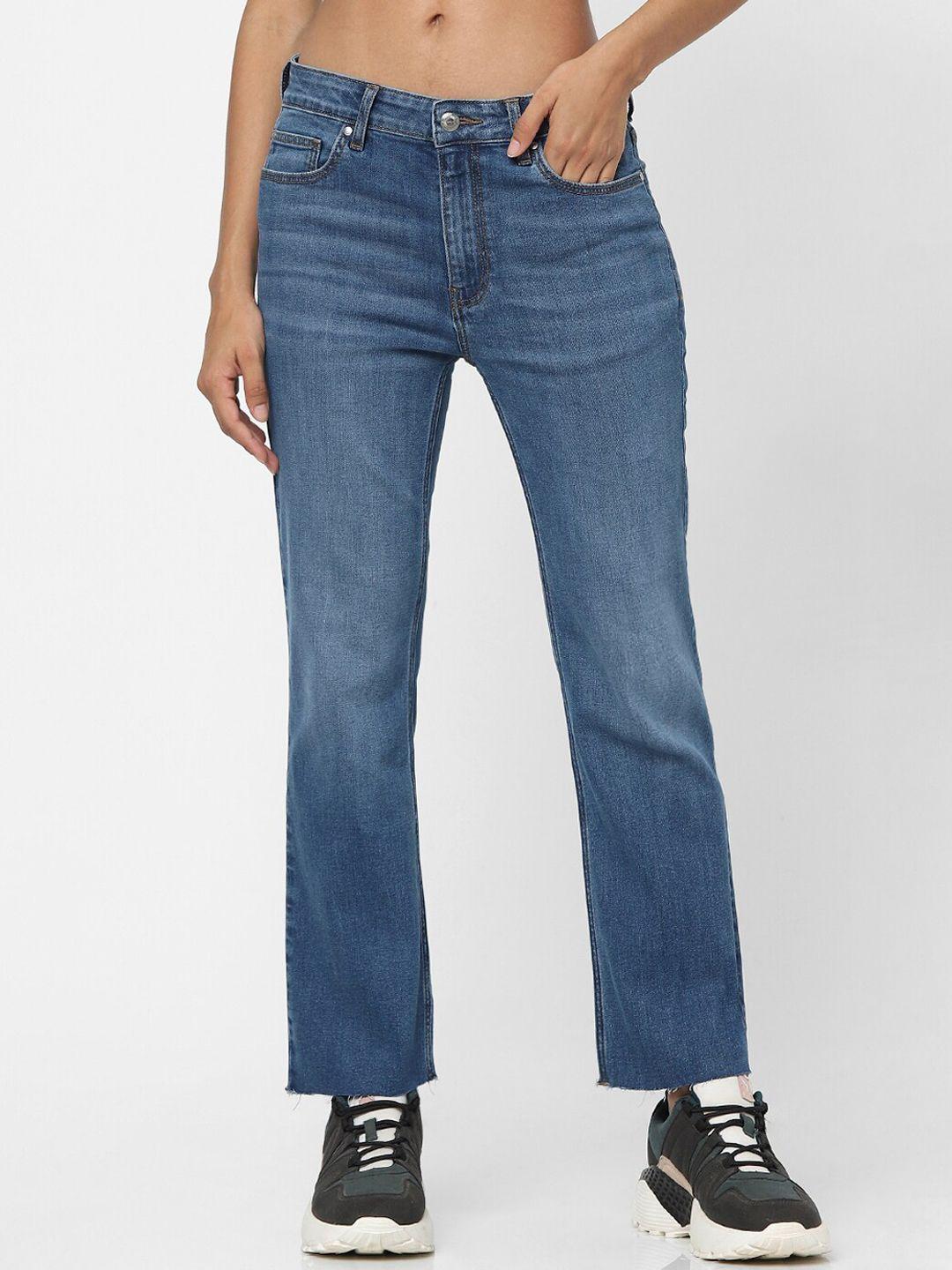 only women blue bootcut high-rise light fade jeans