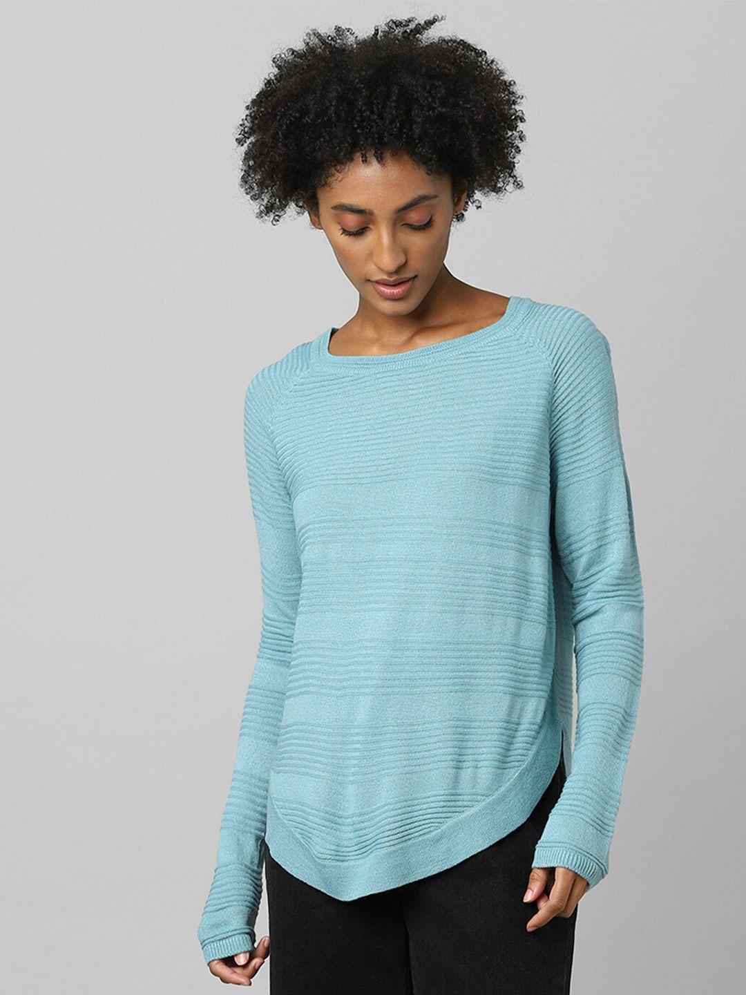 only women blue cable knit pullover