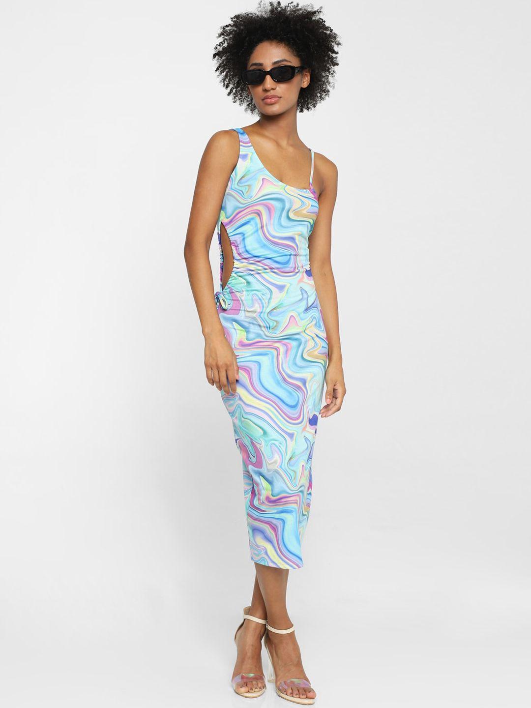 only women blue printed bodycon midi dress