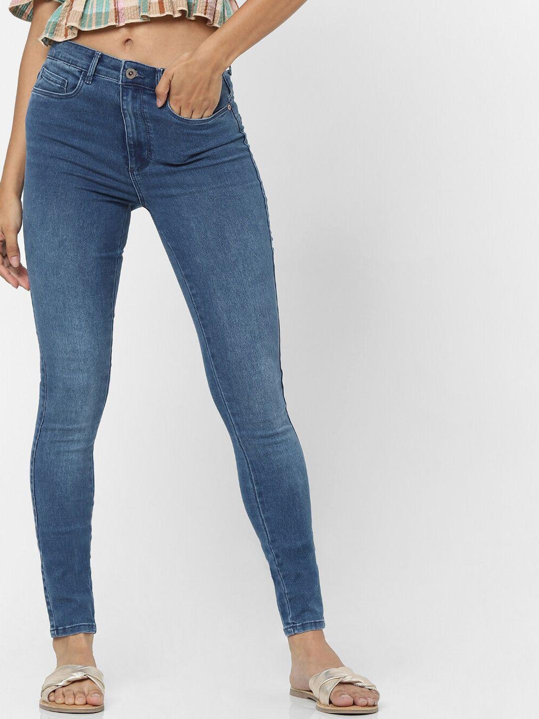 only women blue skinny fit high-rise light fade jeans