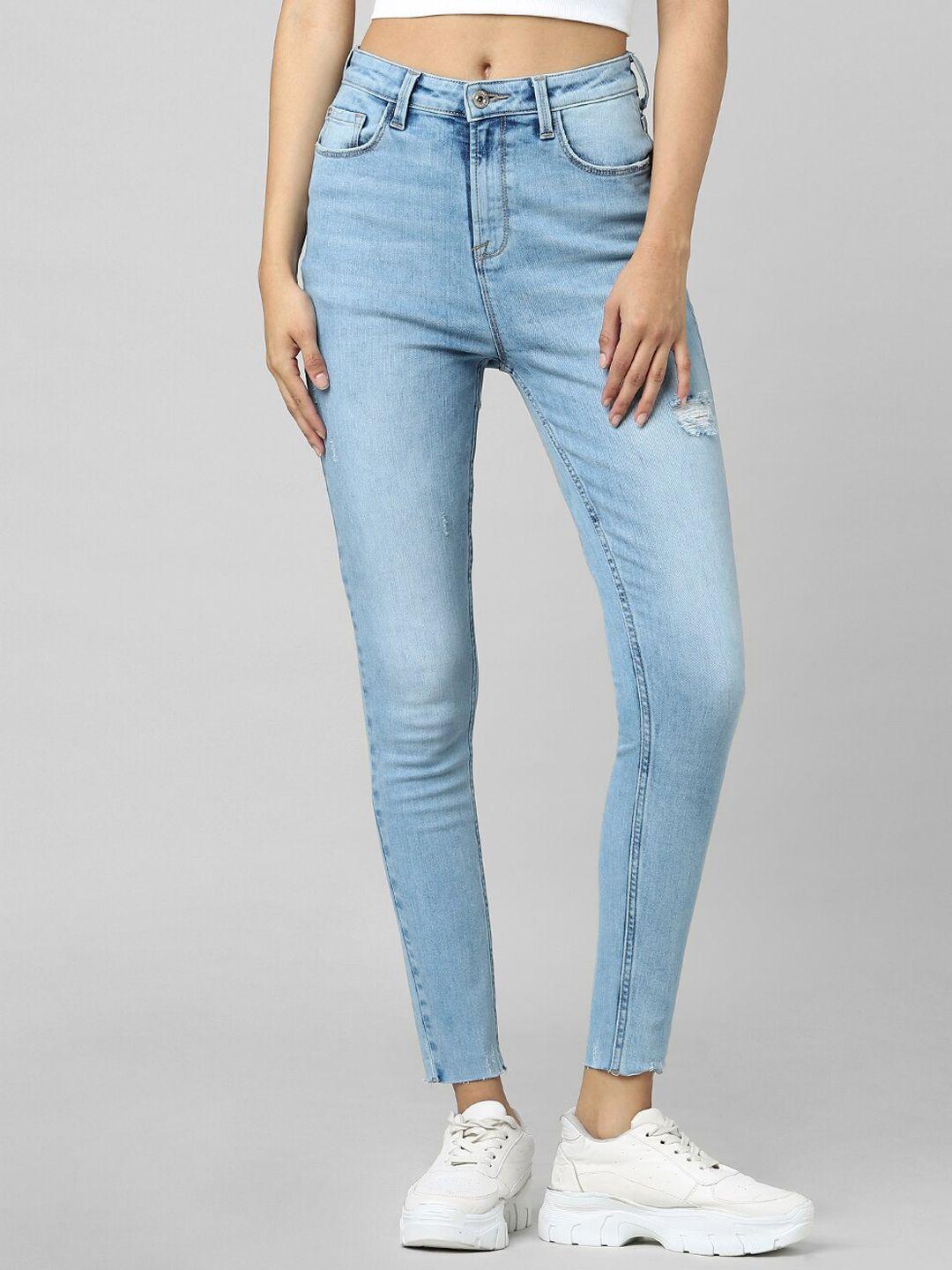 only women blue skinny fit high-rise mildly distressed heavy fade jeans