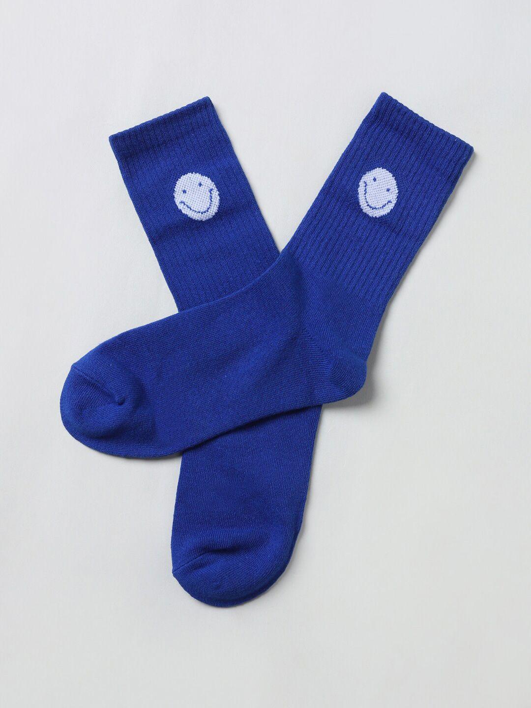 only women blue solid cotton above ankle-length socks