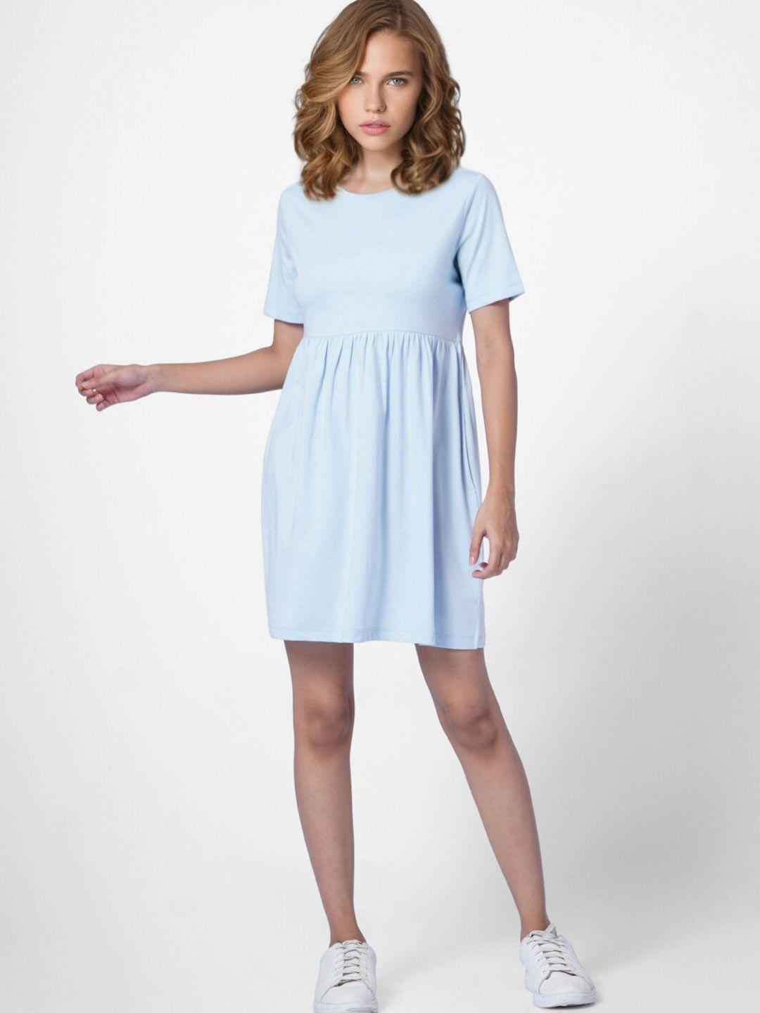 only women blue solid pleated mini dress