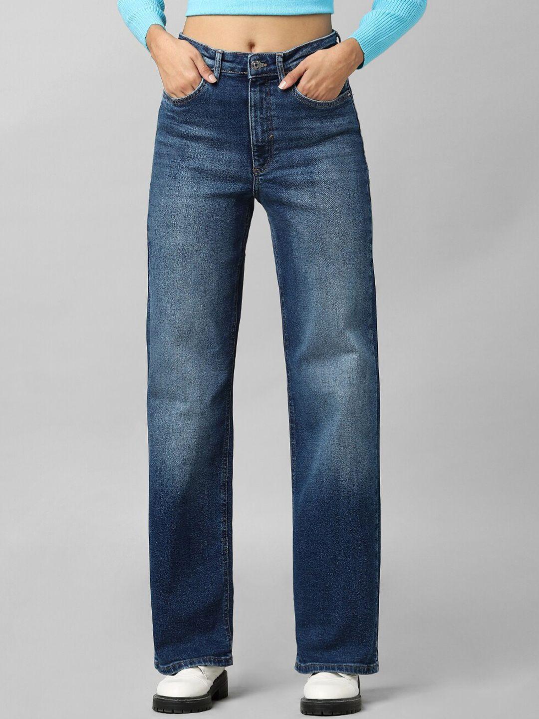 only women blue straight fit high-rise light fade jeans