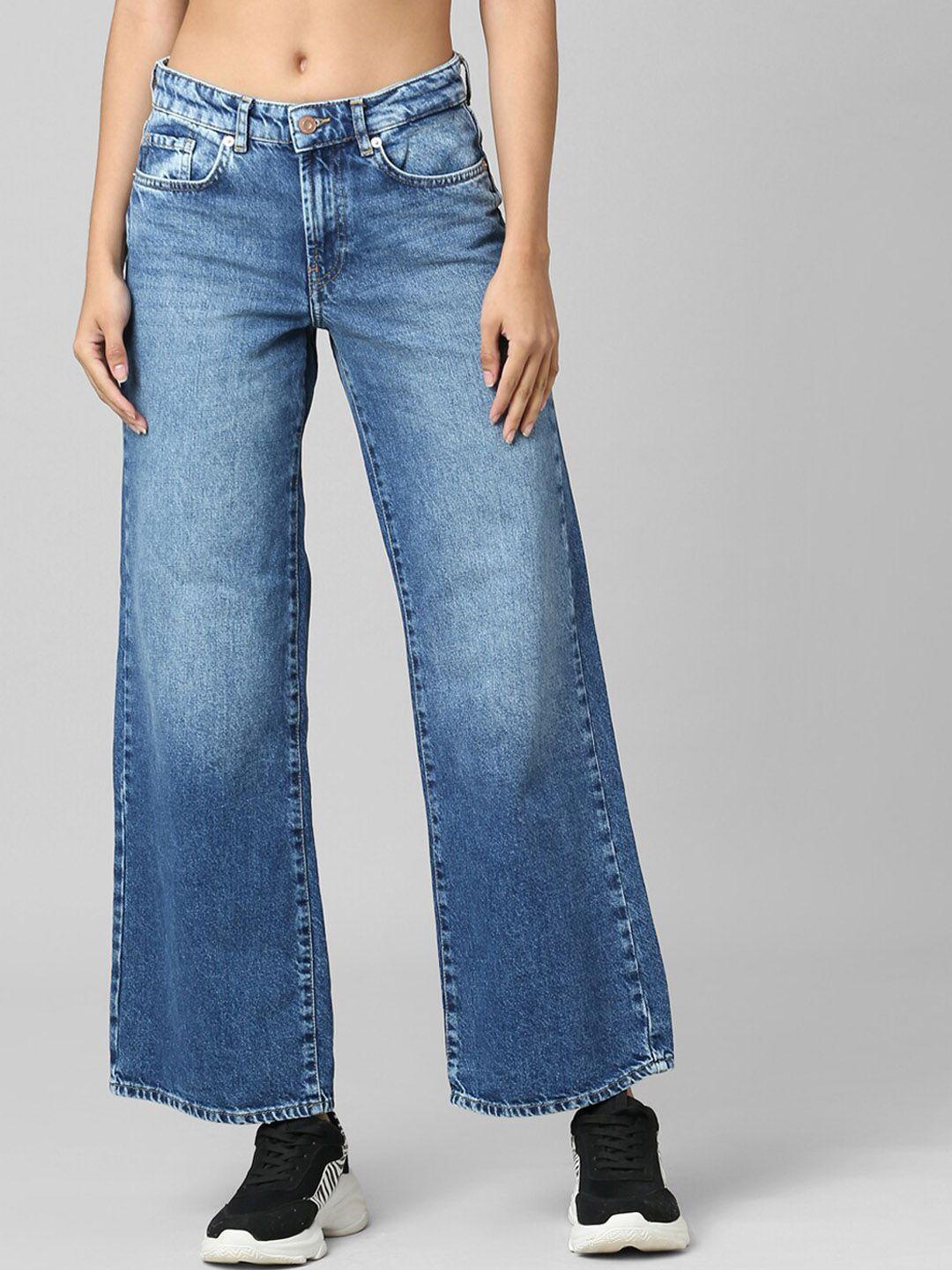 only women blue wide leg low-rise light fade jeans