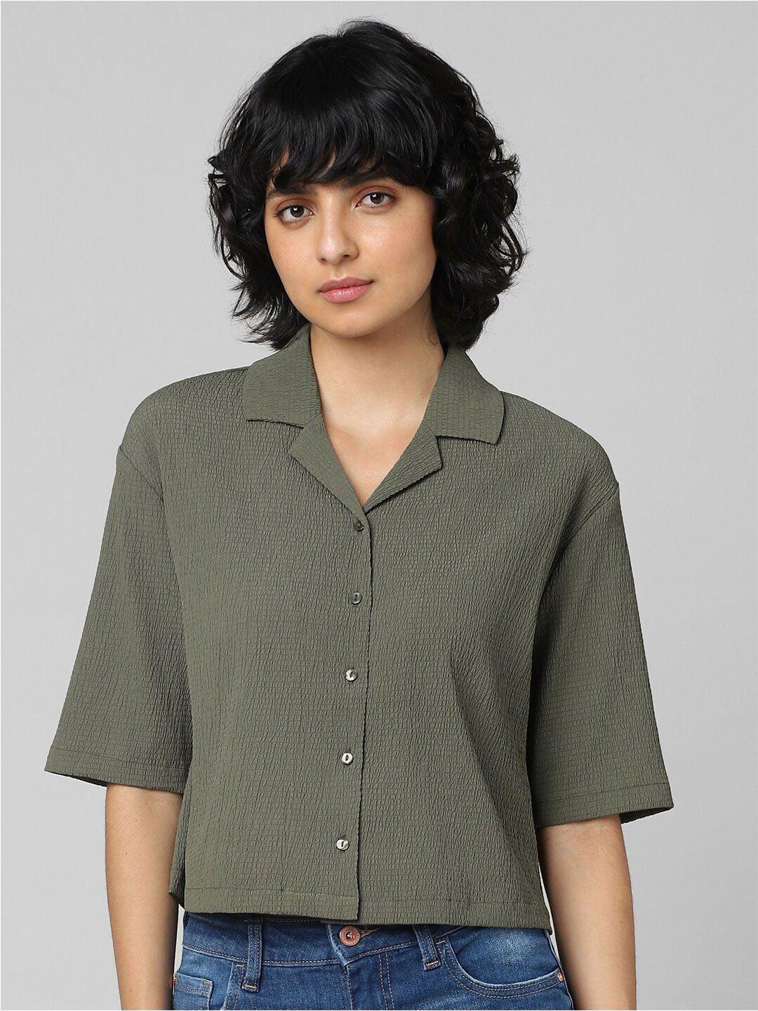 only women boxy crop casual shirt