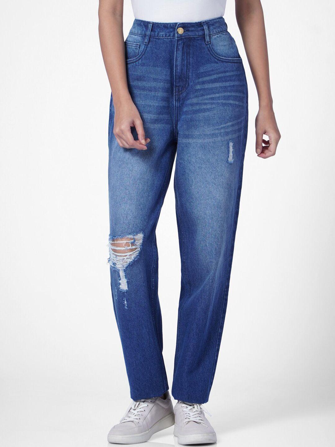 only women boyfriend fit high-rise mildly distressed heavy fade jeans