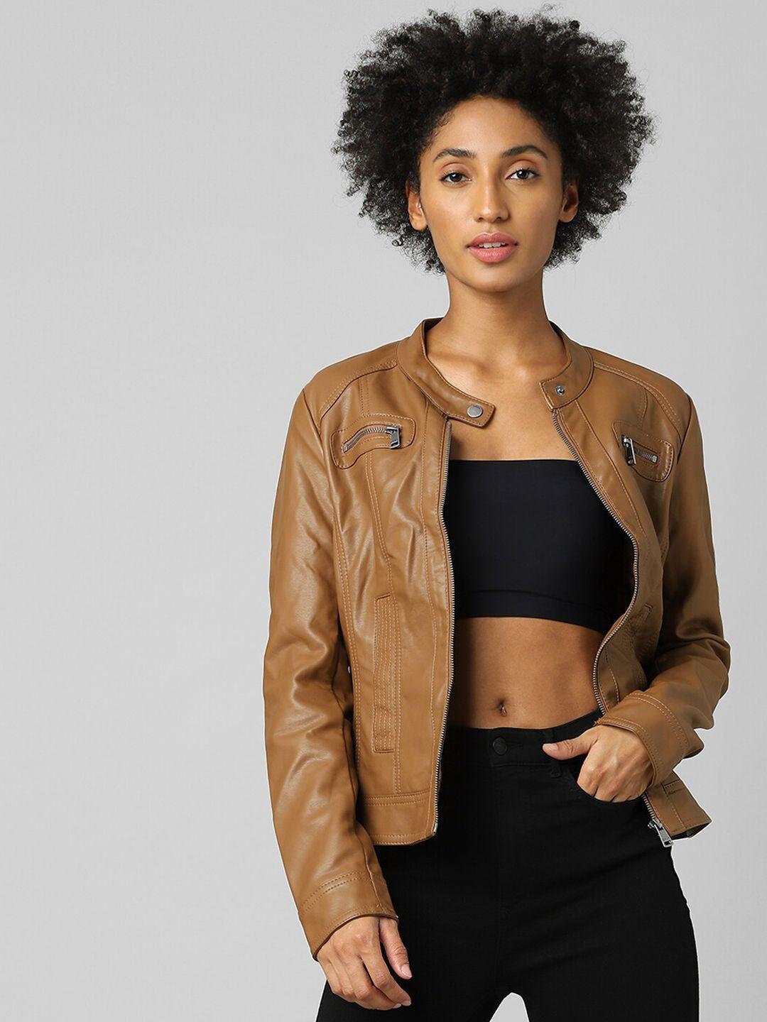 only women brown biker jacket