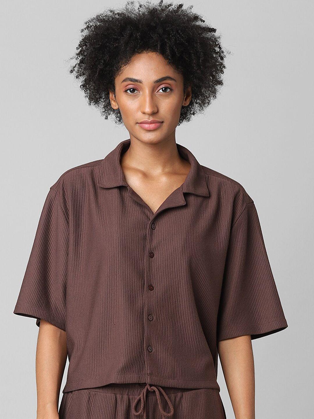 only women brown jersey casual shirt