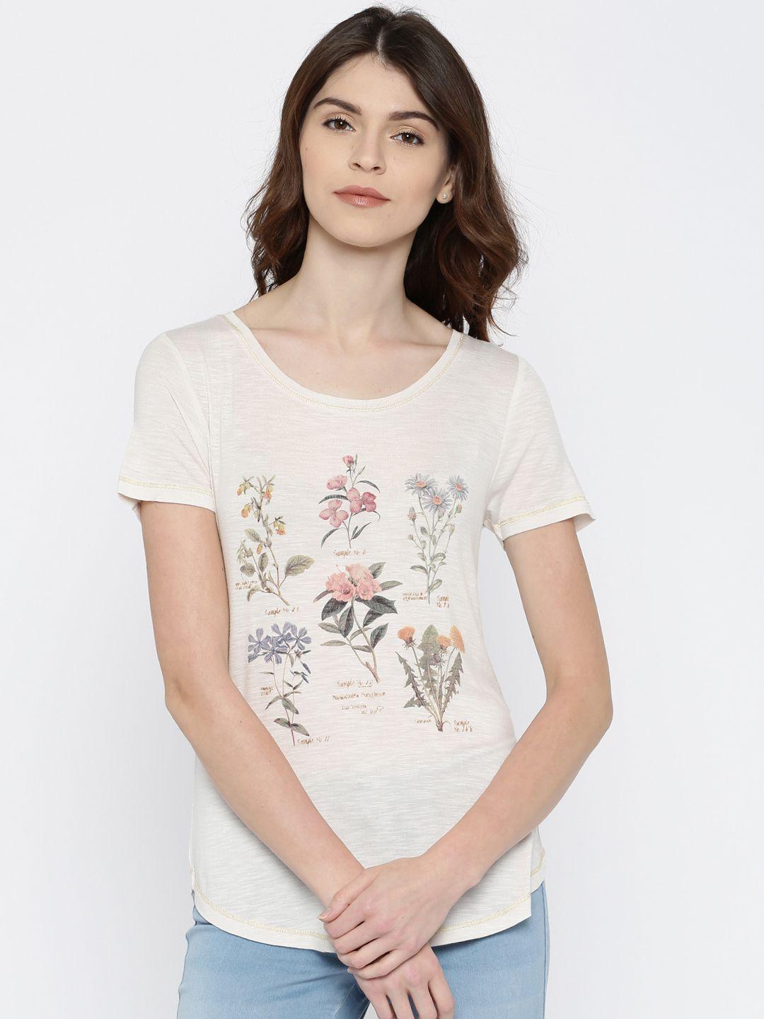 only women cream printed t-shirt
