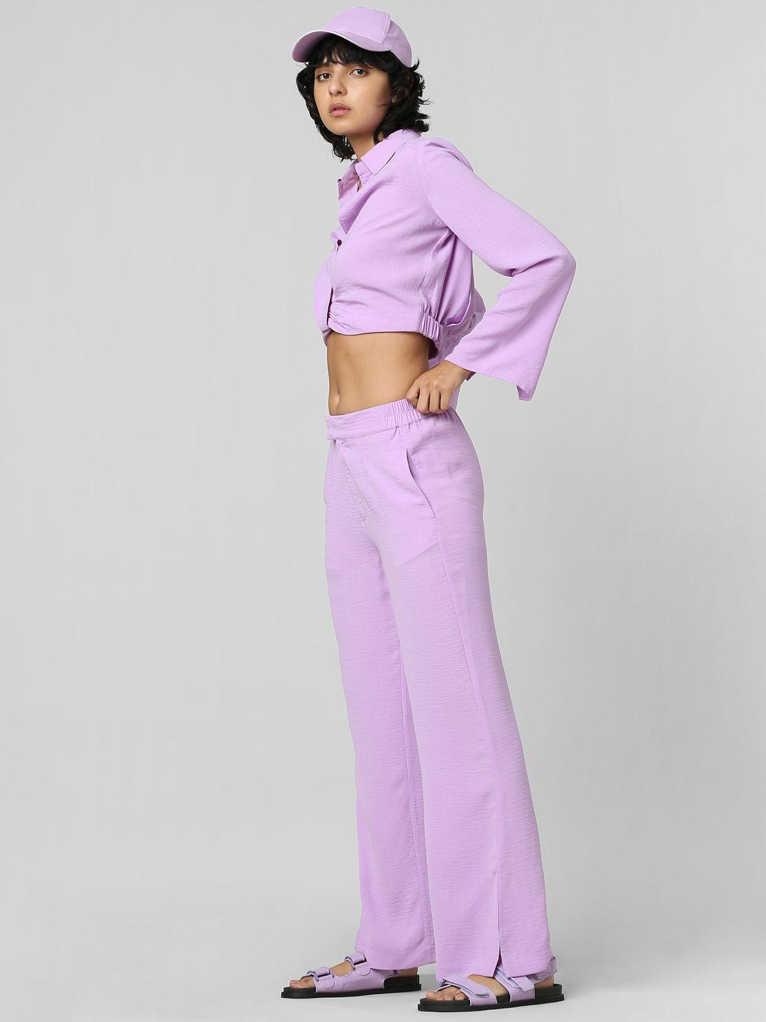 only women flared high-rise cotton trousers