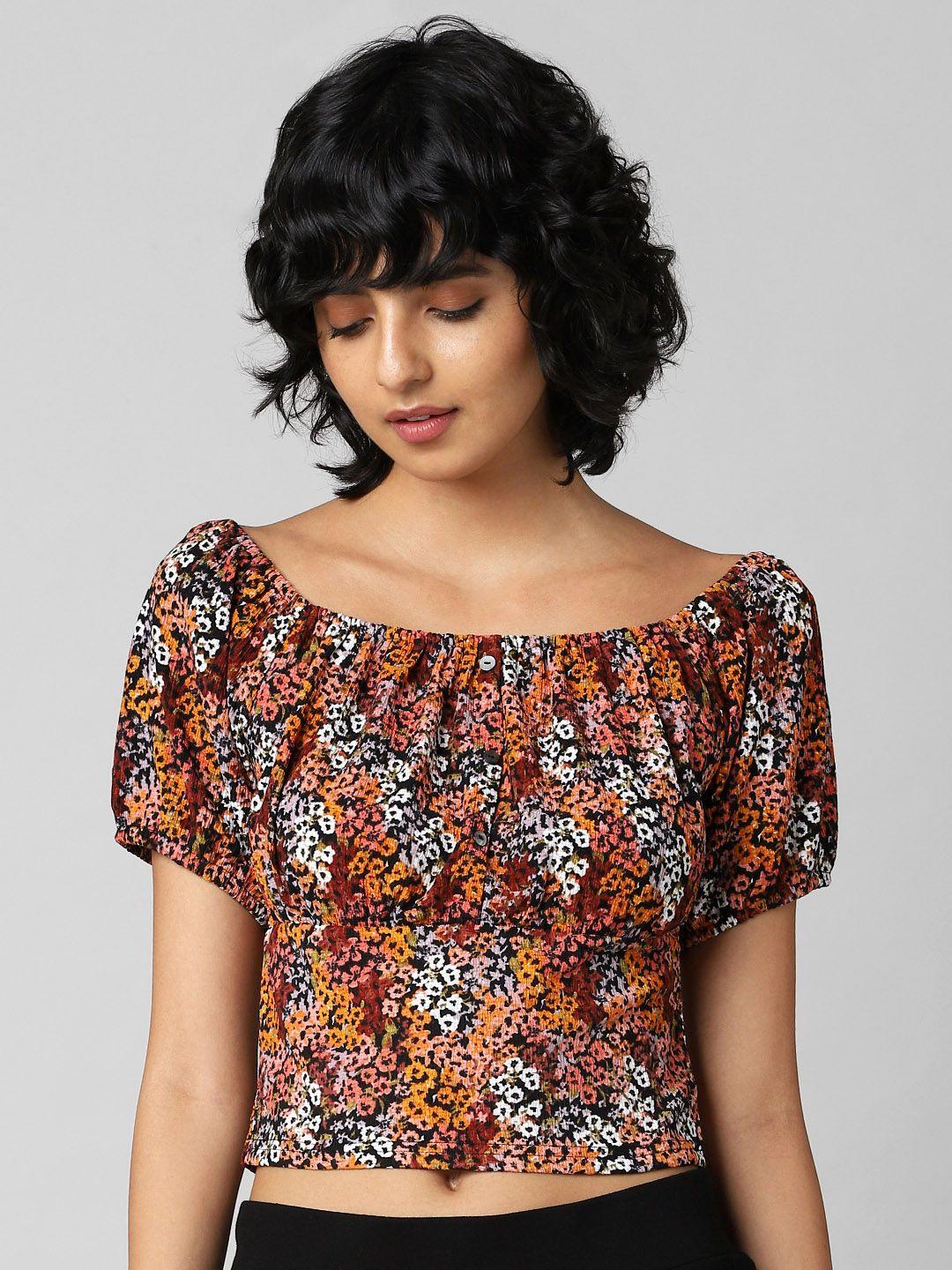 only women floral print off-shoulder bardot crop top