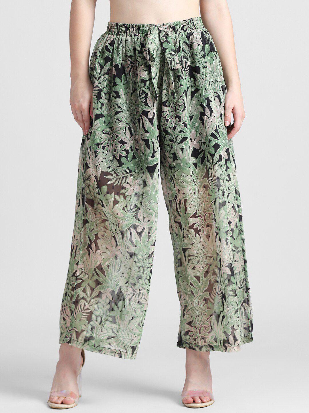 only women floral printed flared high-rise trousers