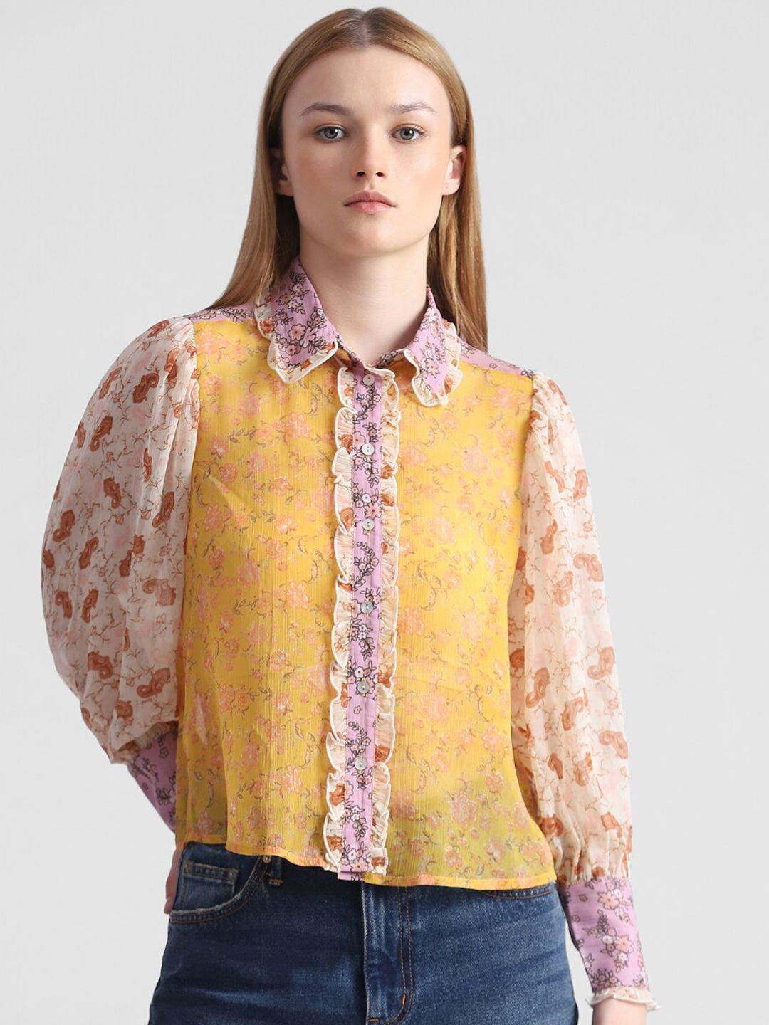 only women floral printed semi sheer casual shirt