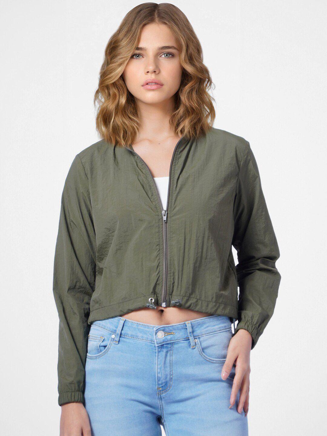 only women green bomber long sleeves tailored jacket