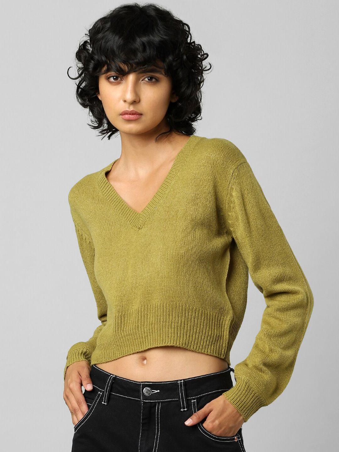 only women green crop pullover