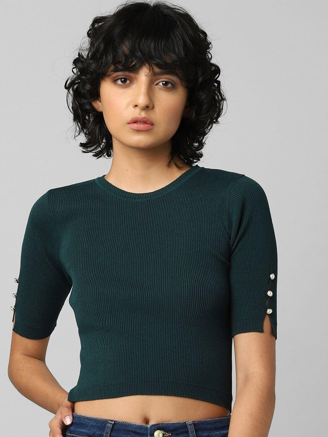 only women green fitted crop top