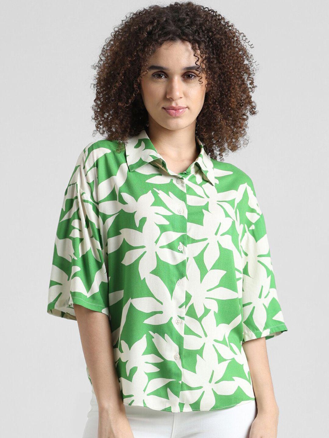 only women green floral opaque printed casual shirt