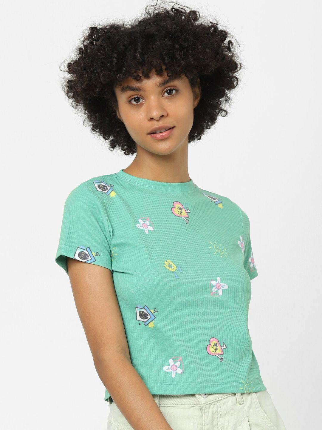 only women green floral print top