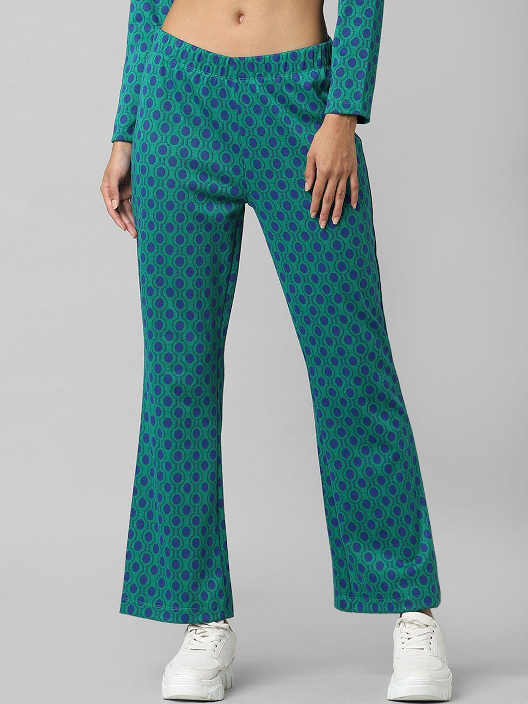 only women green floral printed  trousers onlup flare pants jrs-, olive branch, xs