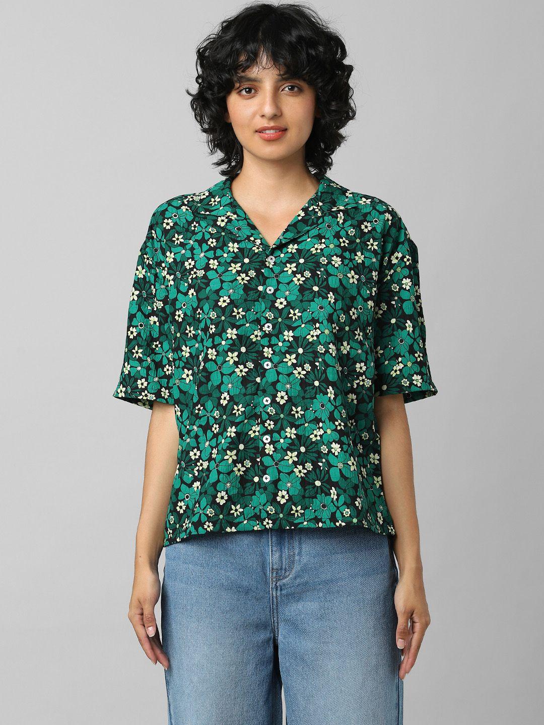 only women green floral printed casual shirt