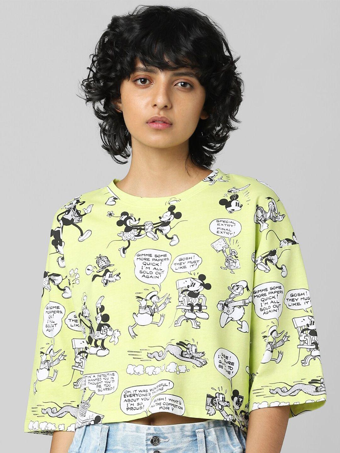 only women green mickey mouse printed t-shirt