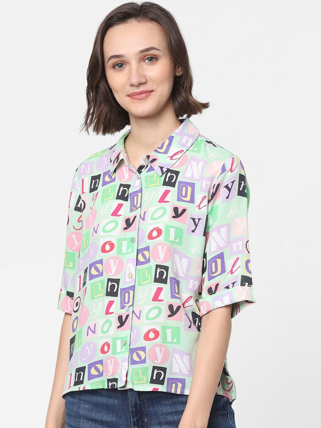 only women green printed casual shirt