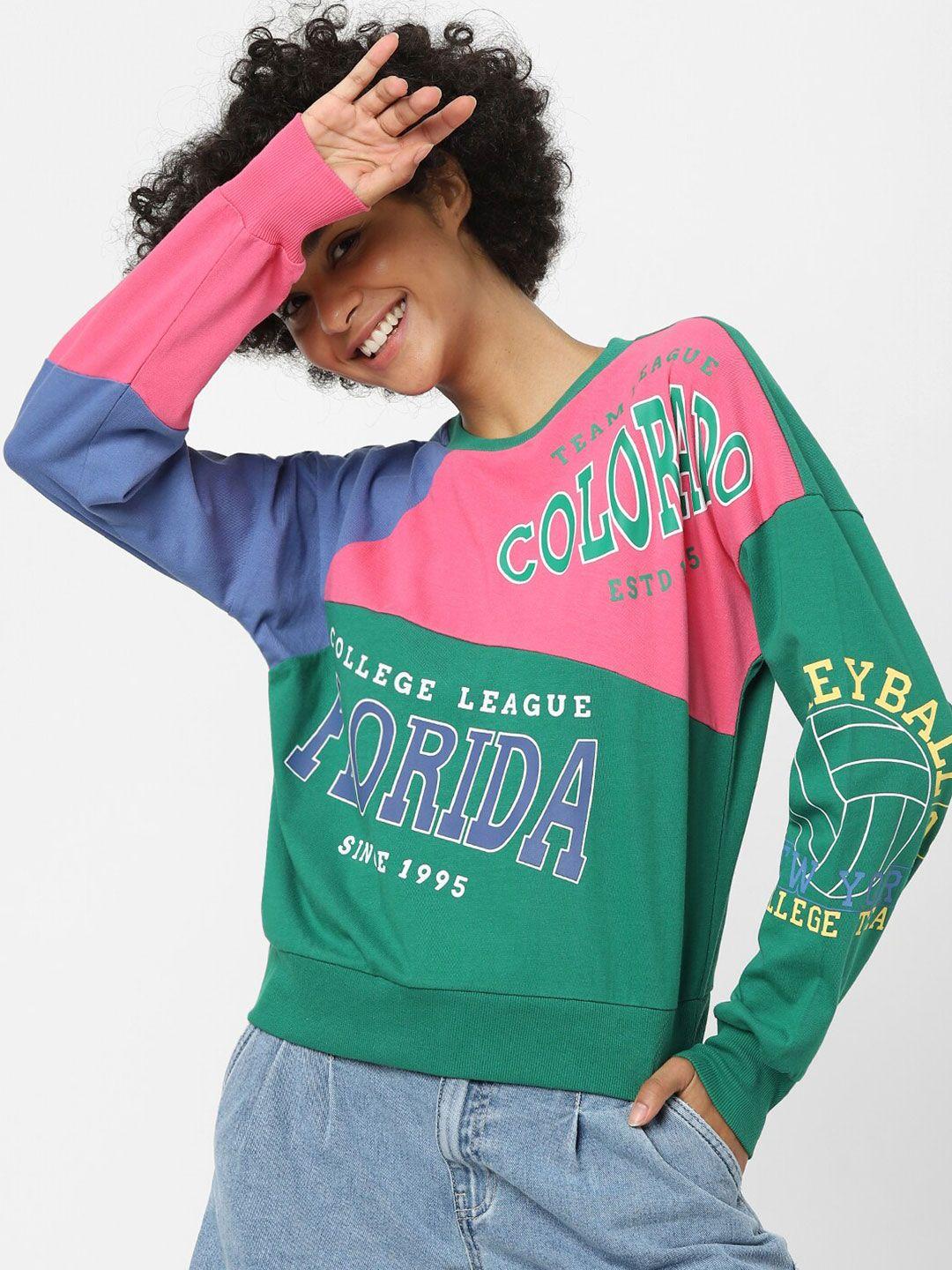 only women green printed sweatshirt