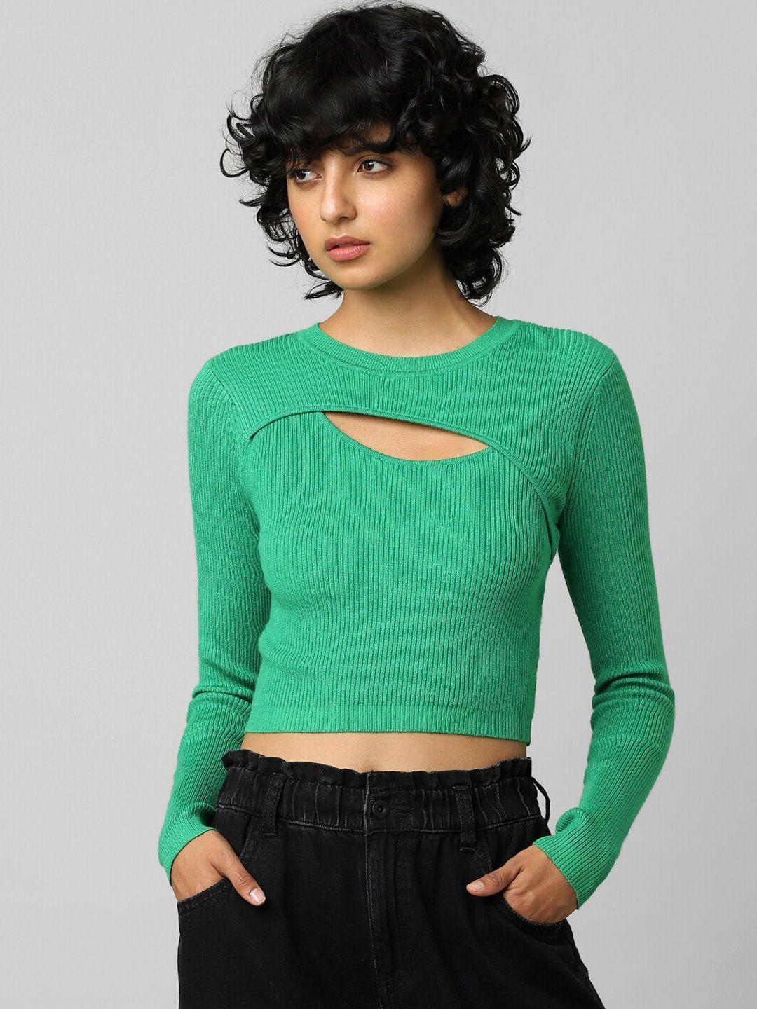 only women green round neck pullover