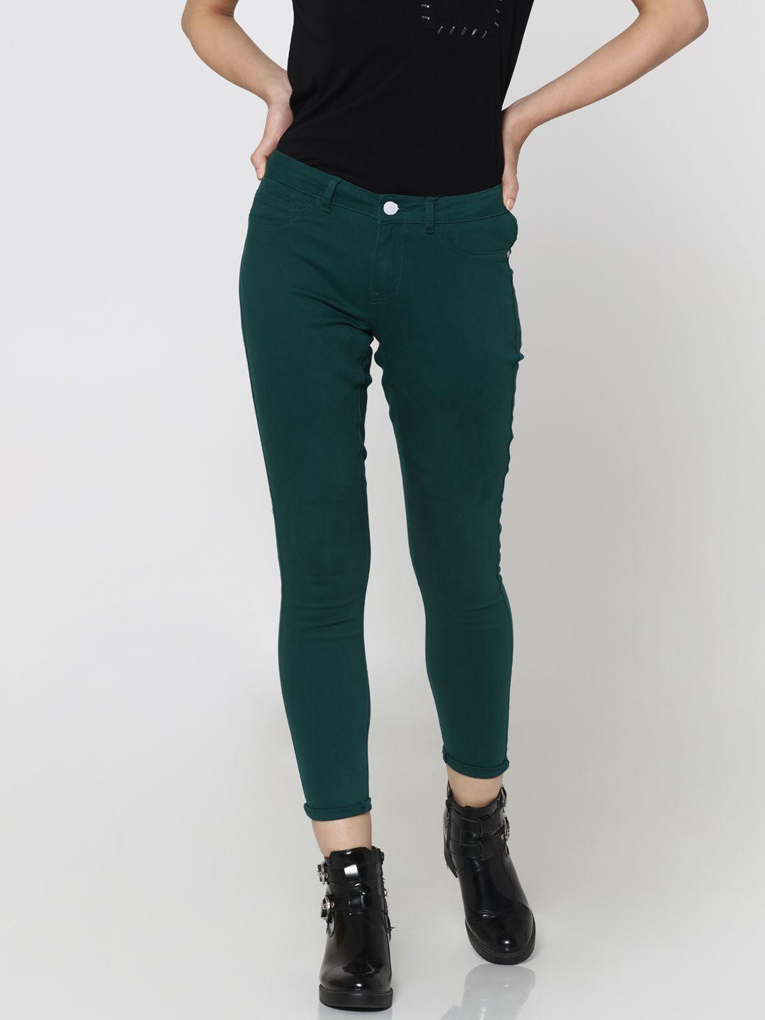 only women green slim fit cropped jeggings