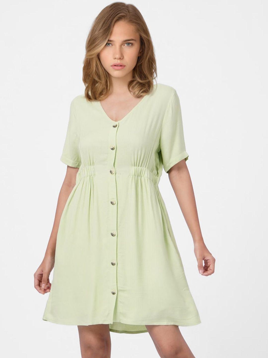 only women green solid fit and flare dress