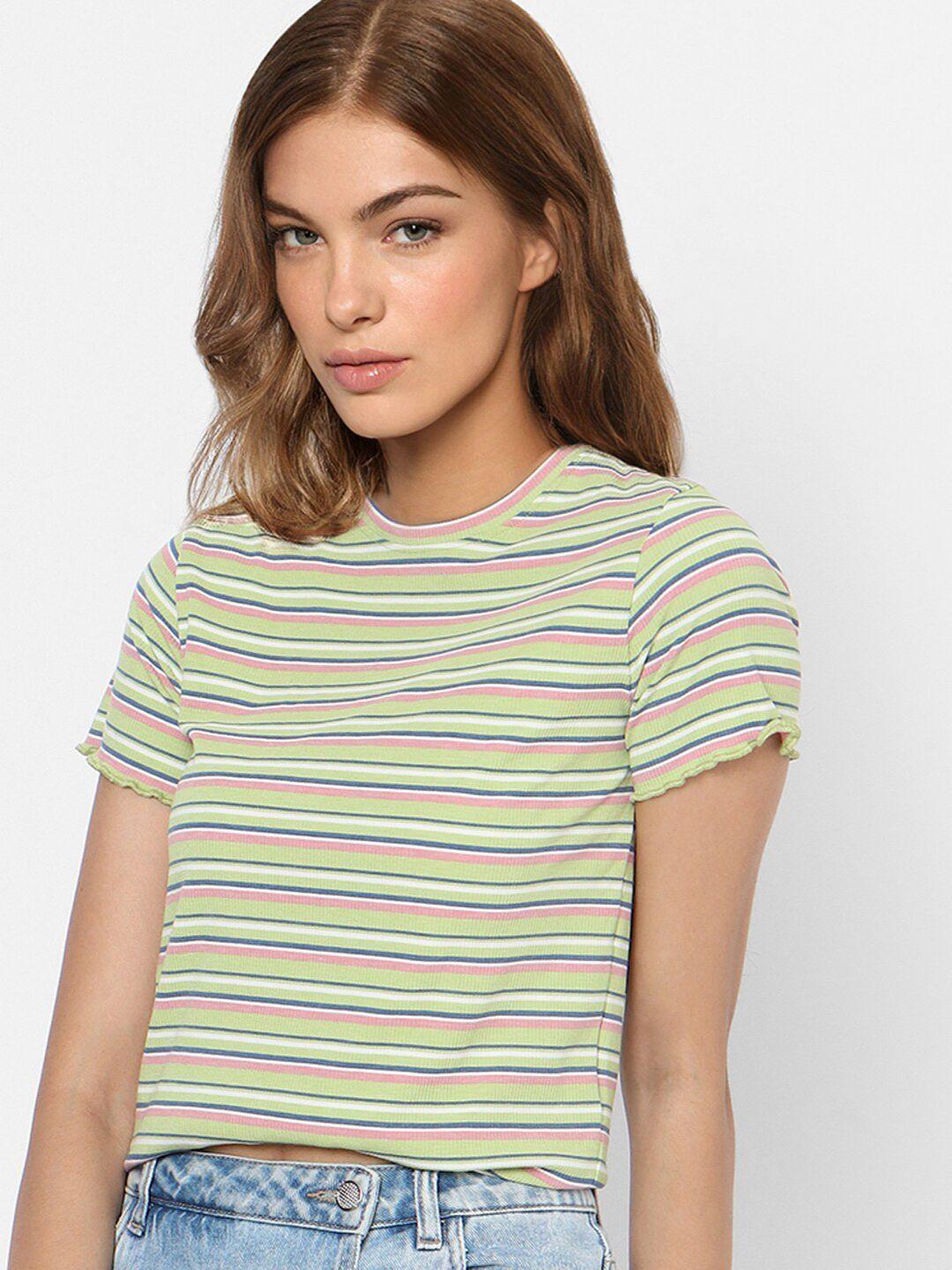 only women green striped t-shirt