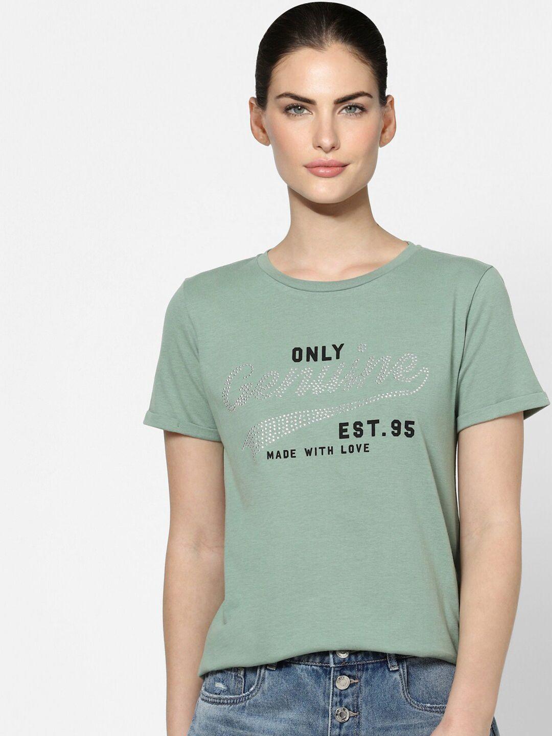 only women green typography printed t-shirt