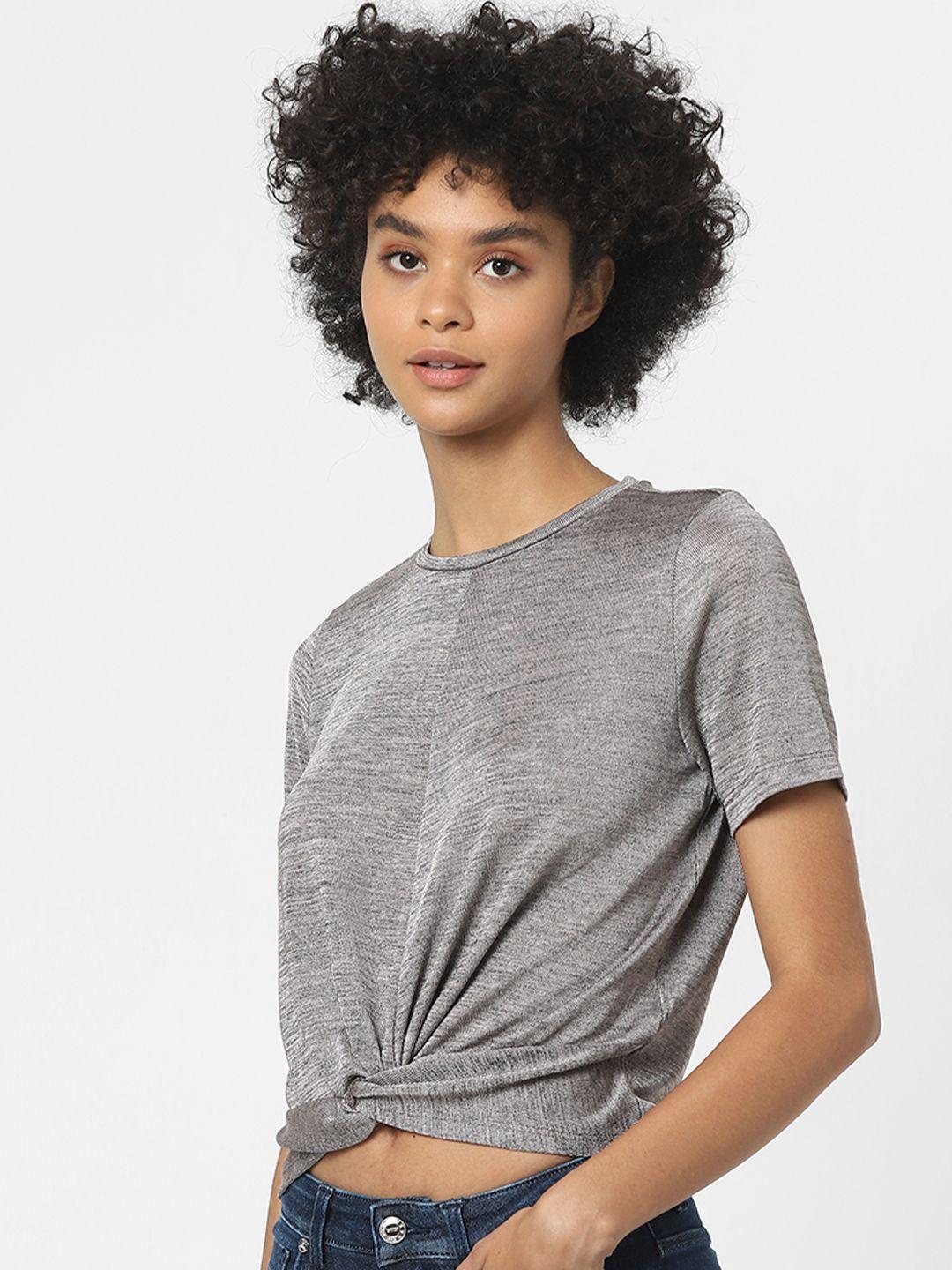 only women grey self design t-shirt