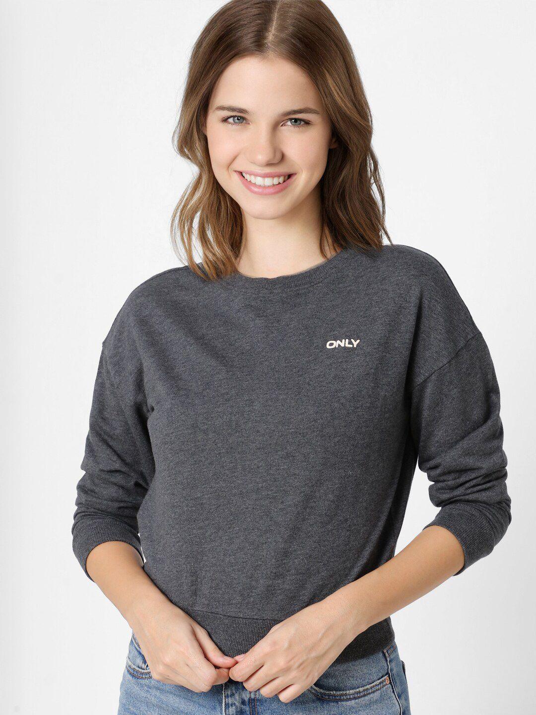 only women grey solid crop sweatshirt