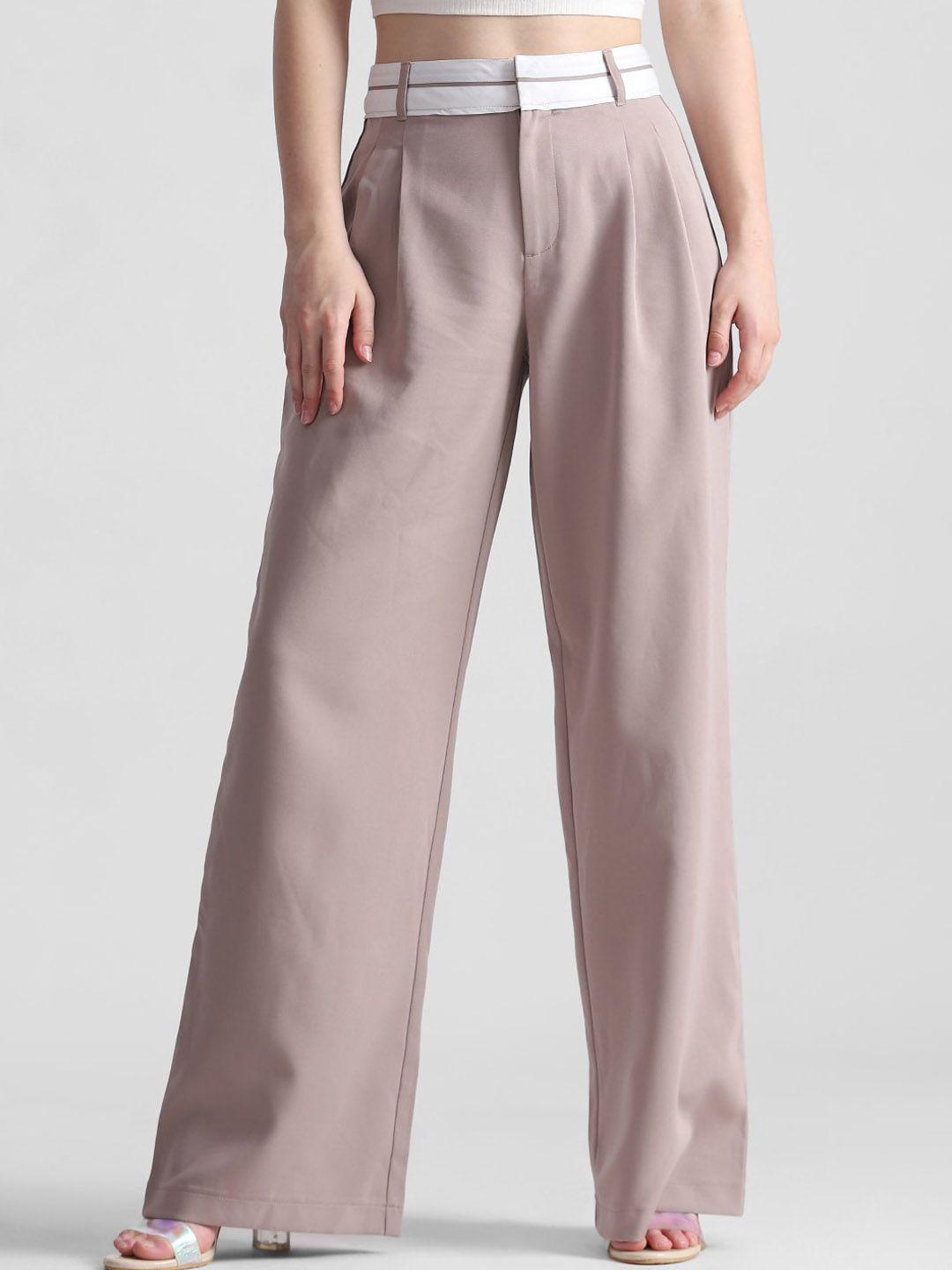 only women high-rise pleated flared plain parallel trousers