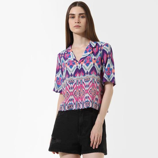 only women ikat printed cuban collared shirt