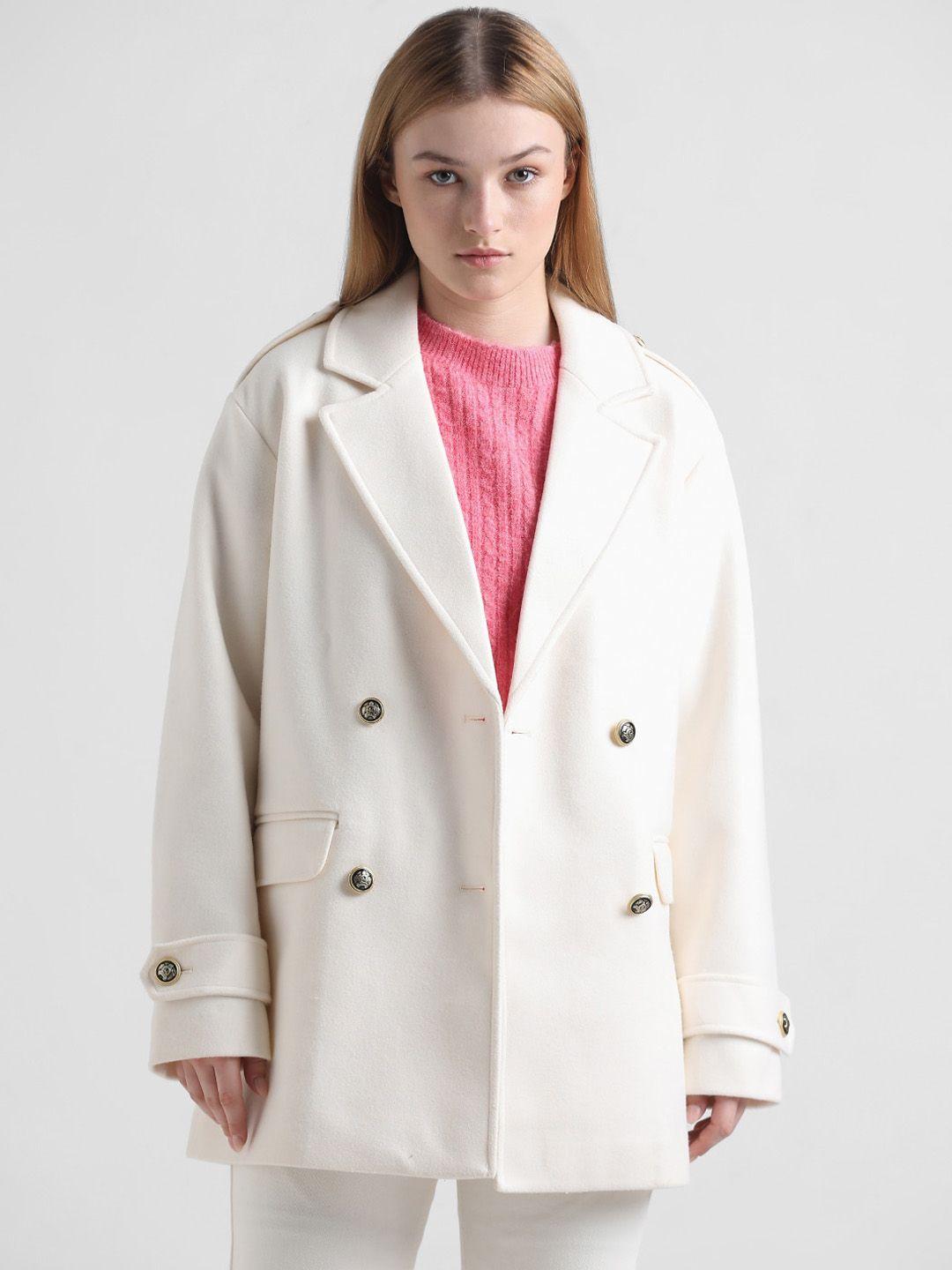 only women lapel-collar double-breasted overcoat
