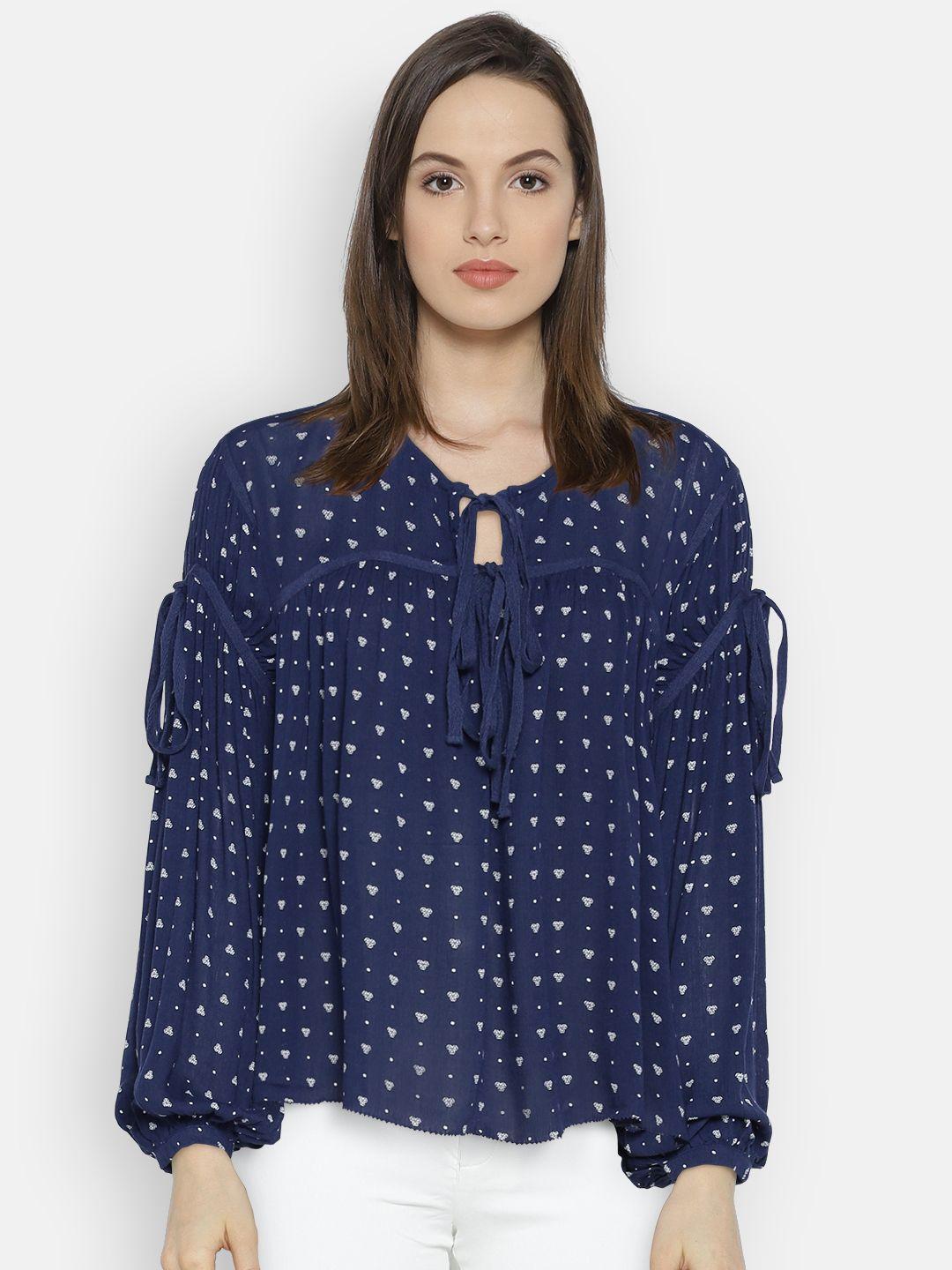 only women navy blue printed top