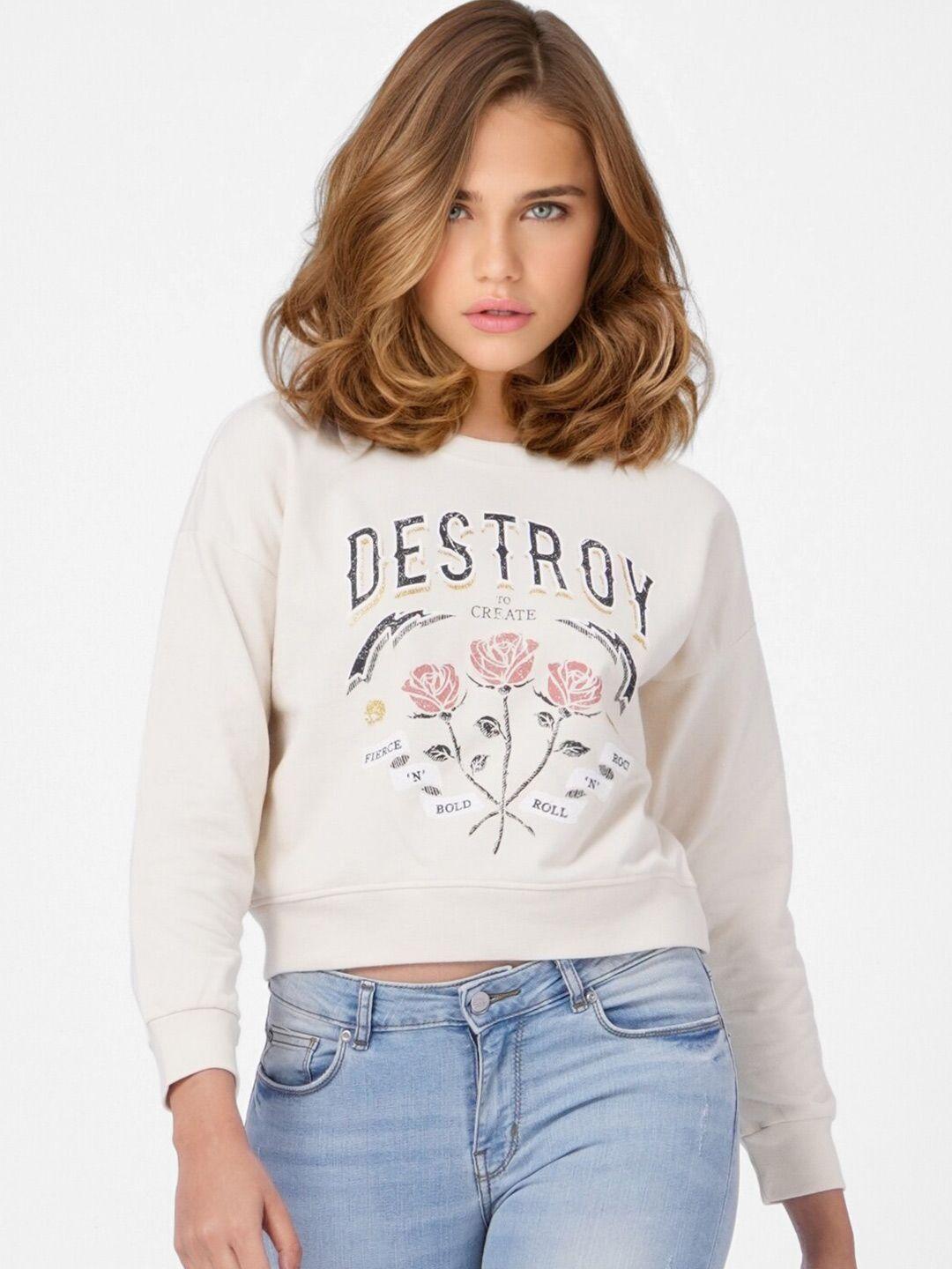 only women off-white printed cotton sweatshirt