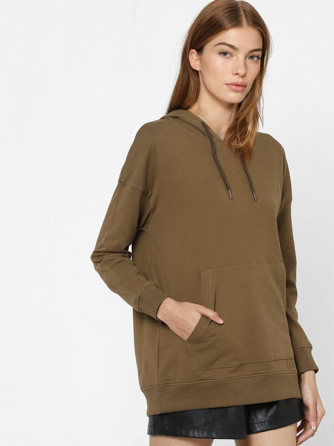 only women olive green hooded cotton sweatshirt