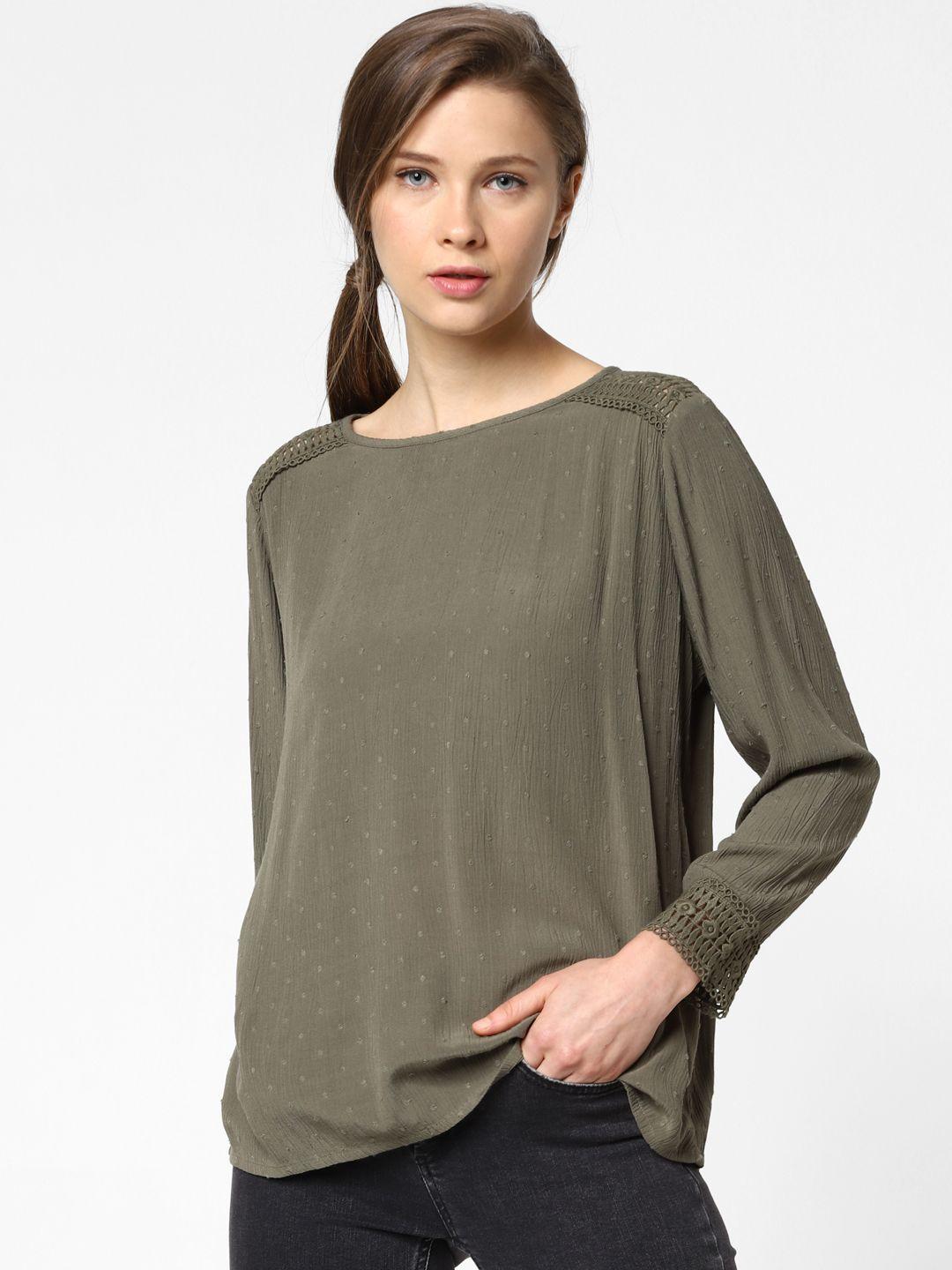 only women olive green solid top