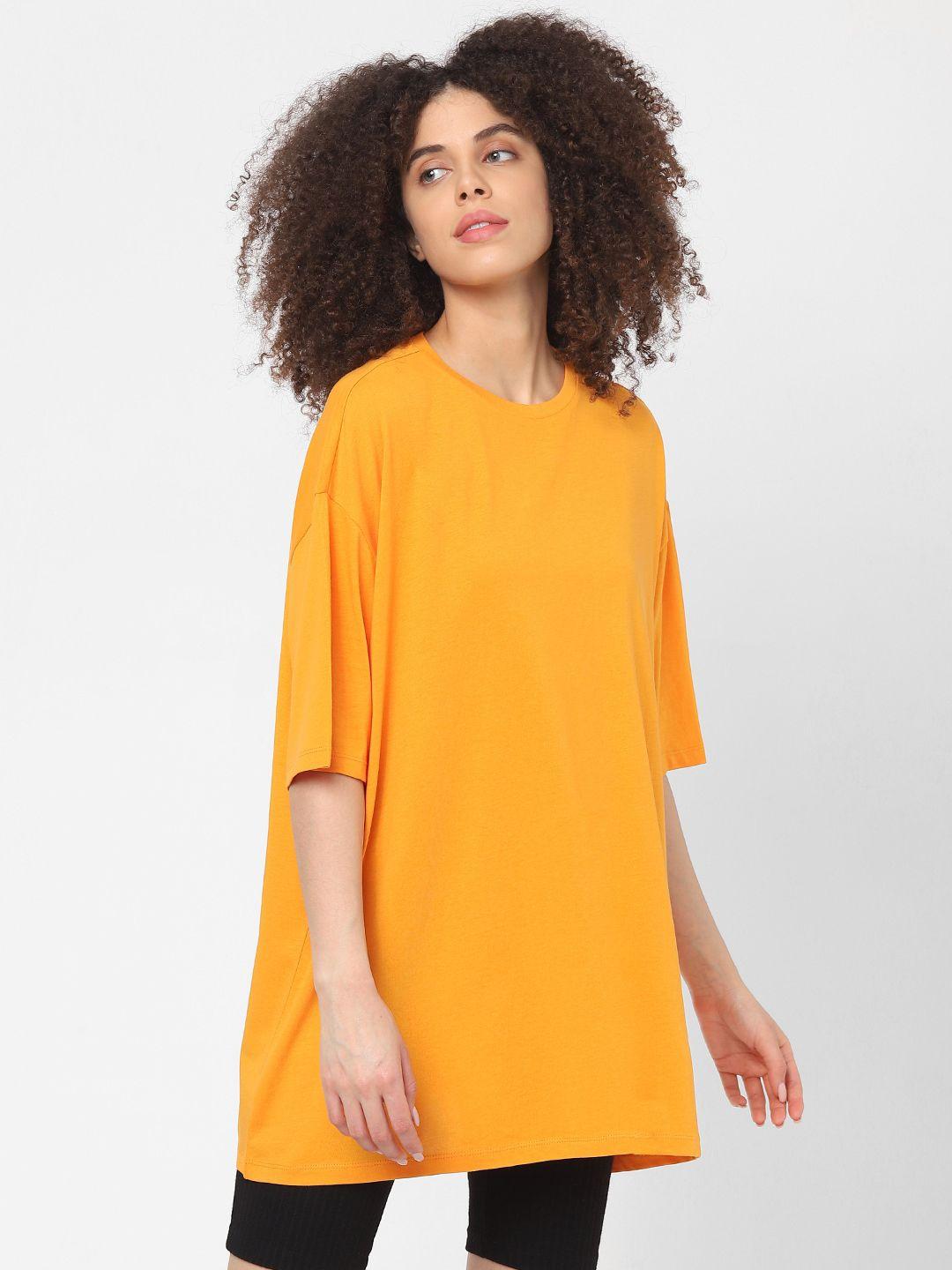 only women orange loose fit cotton t-shirt