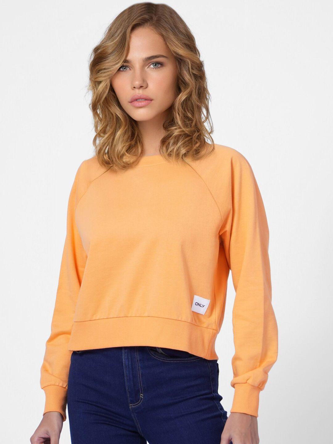 only women orange solid sweatshirt